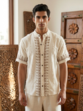 Men's Bohemian Shirt With Fringes And Geometric Print 100% Cotton
