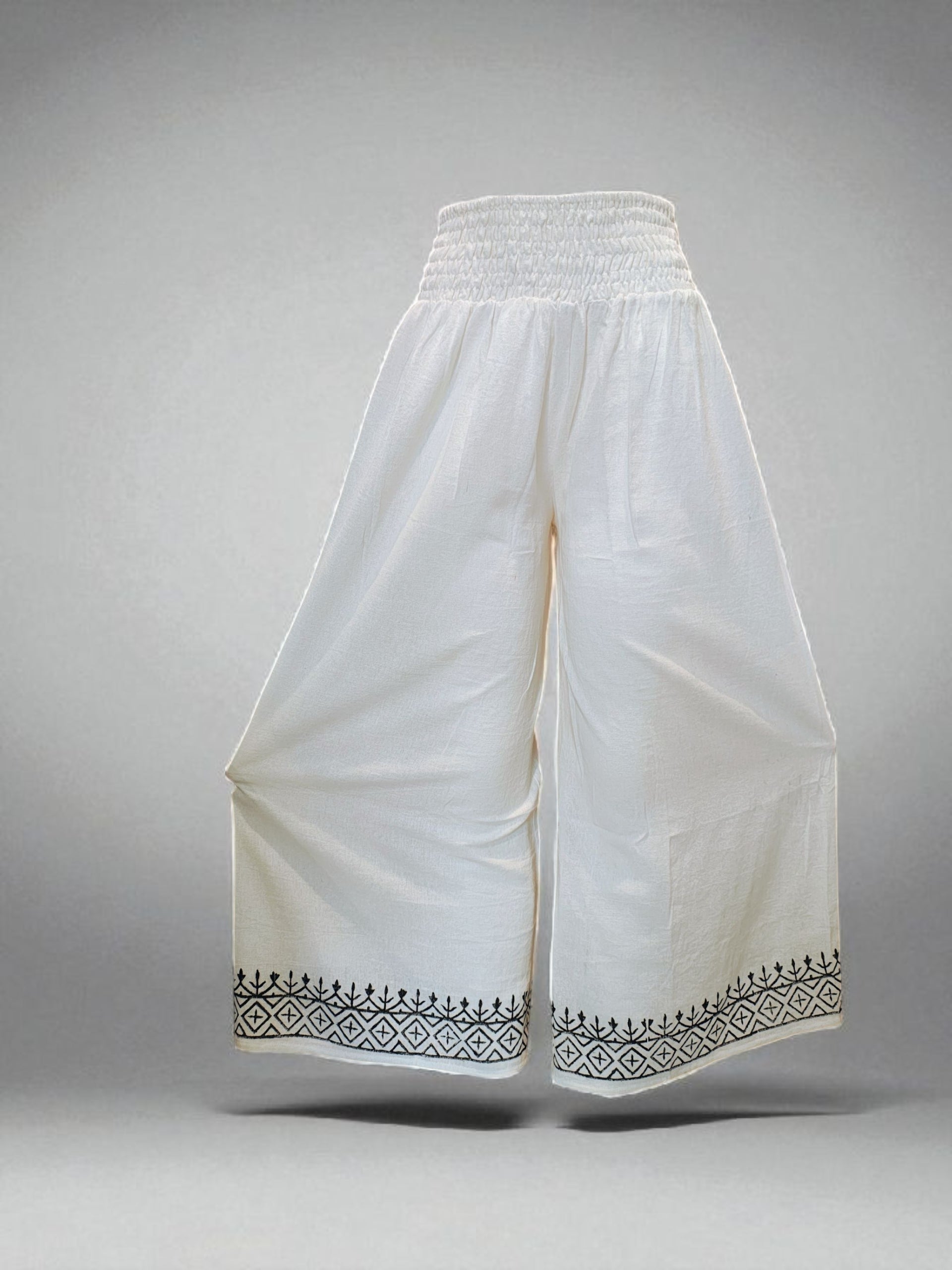 Bohemian Embroidered 100% Cotton Loose-Fit Palazzo Pants